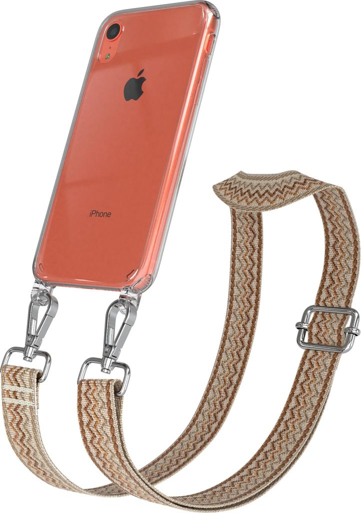 Apple iPhone XR Chain Eyelets Slim Neck Strap Set Wave Style 07 Beige/Brown 02 Metall Silver