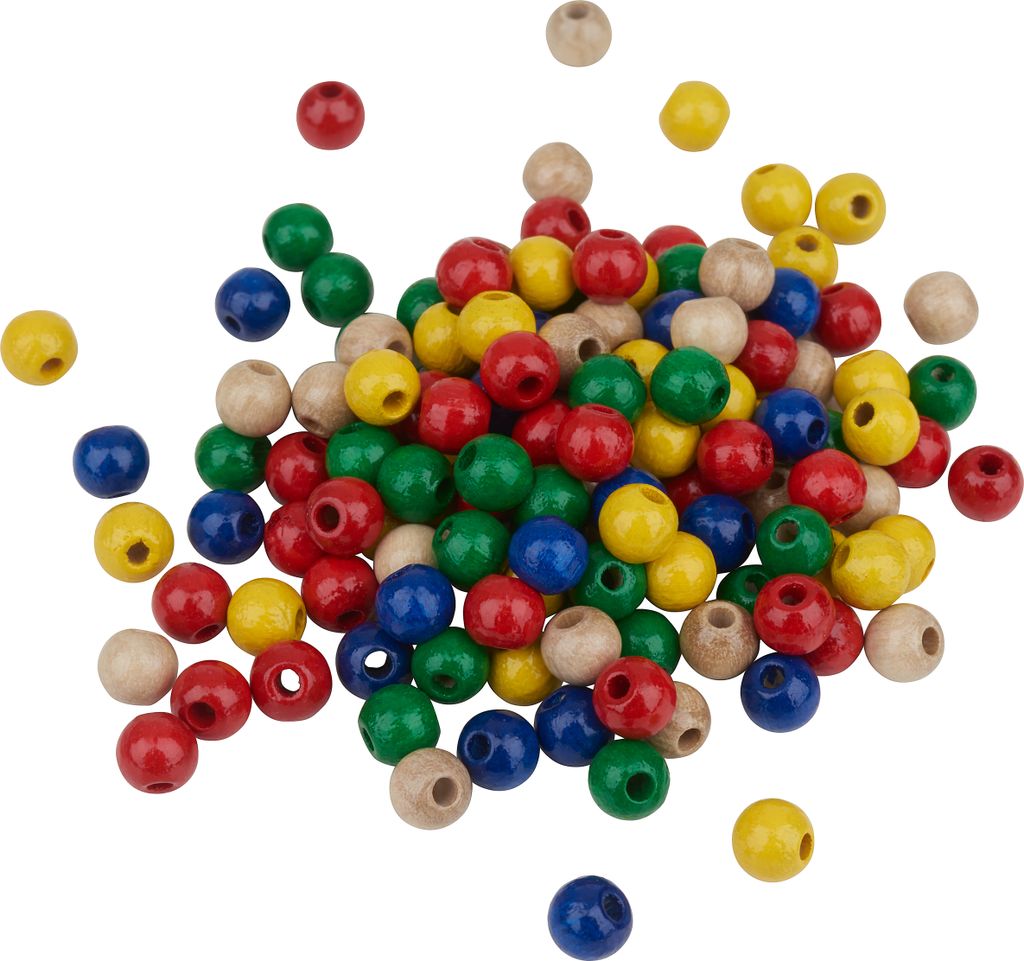 KNORR prandell Holzperlen 6mm 125 Stück Bastelperlen Naturperlen Holzkugeln Bunt