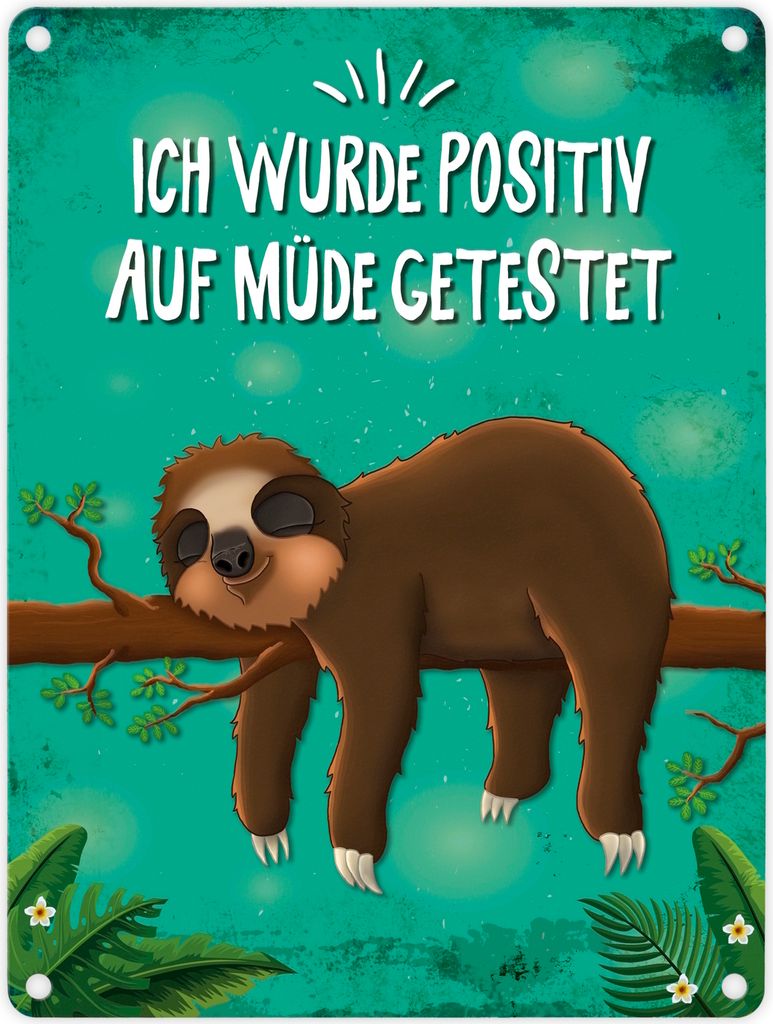 Metallschild mit Faultier auf Baum Motiv und Spruch: Ich Produktbild 