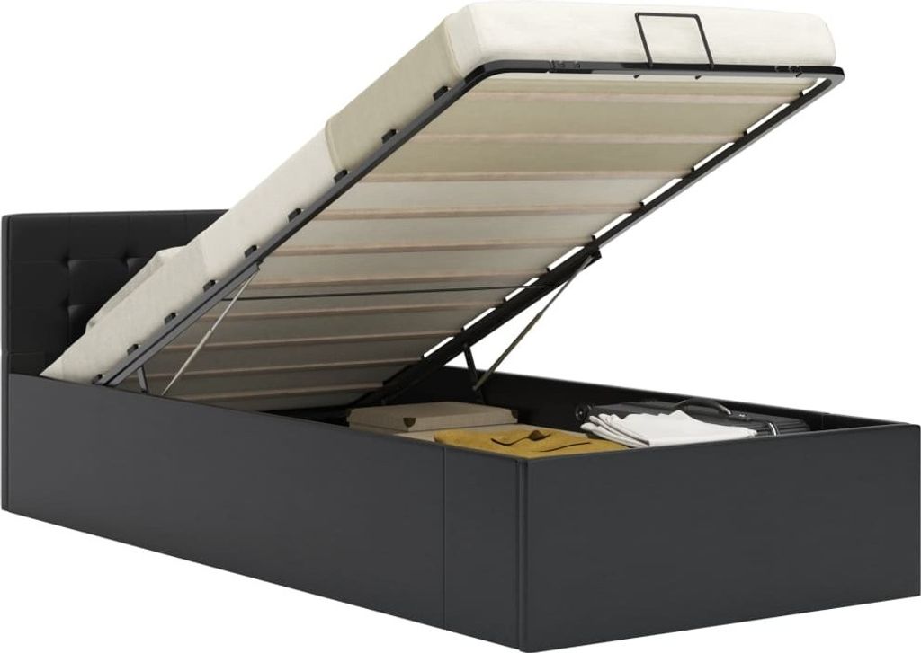 Einzelbett Stauraumbett Hydraulisch Schwarz Kunstleder 90¡Á200 cm Modern Design Bett fš¹r Schlafzimmer