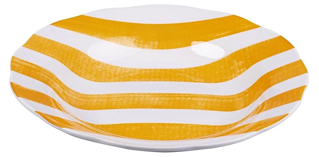 Set aus 6 Suppentellern aus Porzellan, gewellter Rand, gestreift, orange