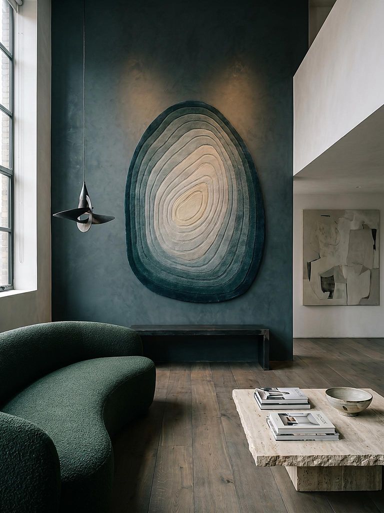 Teppich Wolle Kurzflor Ei-Form Blau 160x230 cm Wohnbereich Essbereich Modern PARRET | Kadima Design