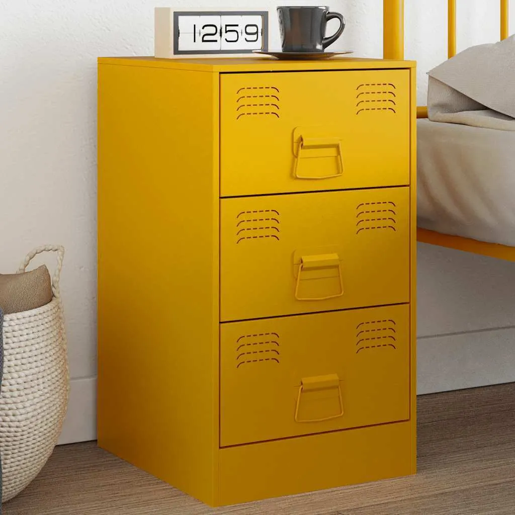 Table de nuit jaune moutarde en acier 62 cm de haut avec porte pleine