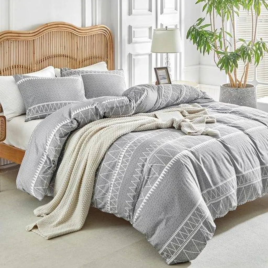 Literie bohème anti-plis en microfibre douce, parure 3 pièces sans repassage