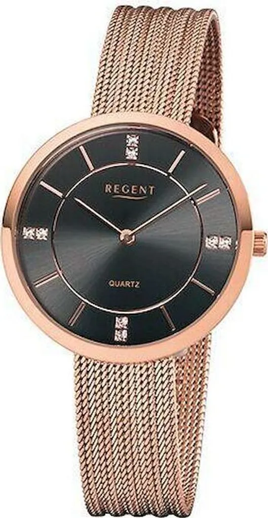 Montre bracelet femme en métal rose doré chic Regent F-1157 style classique