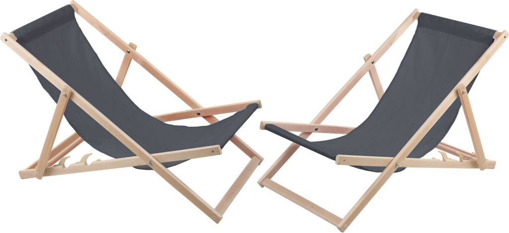 2x Buchenholz Liegestühl Garten Grau Holzliegen ideal für Strand Balkon Terrasse