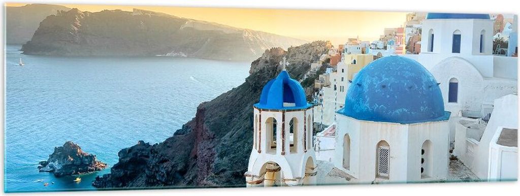Bilder auf glas - Santorini Griechenland Urlaub Insel - 160x50cm - Glasbilder - Wandbilder - Kunstdruck - Wanddekoration aus Glas - Glas Bilder - W...