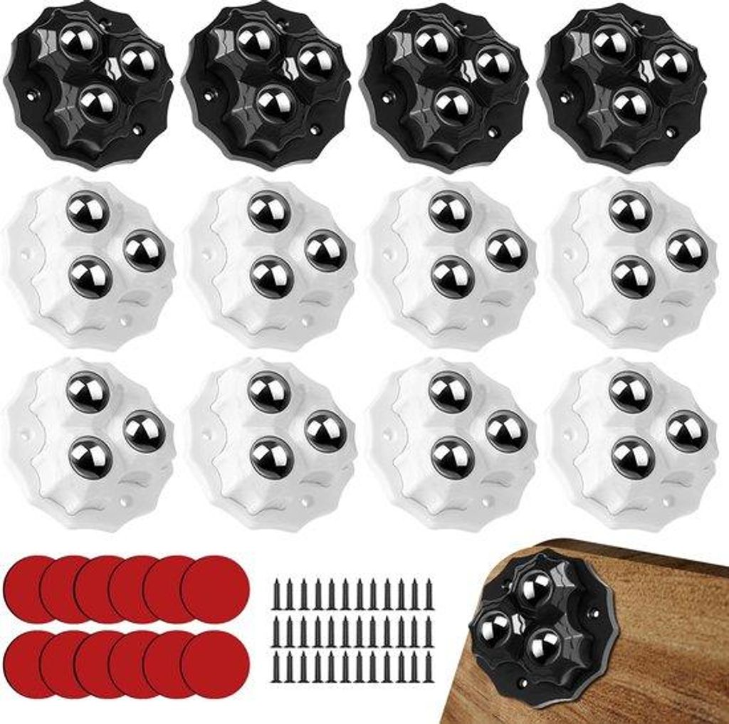 12 kleine, weiße und schwarze Kugelrollen, 360-Grad-Möbelrollen, Minirollen für Abfälle, Schubladen, Nachttische, Mini-Kühlschränke, 5,3 cm D...