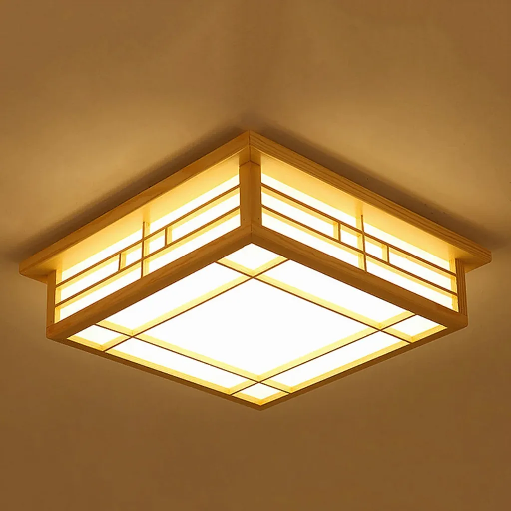 Plafonnier LED en bois massif jaune clair avec télécommande - Modèle Zen - 7