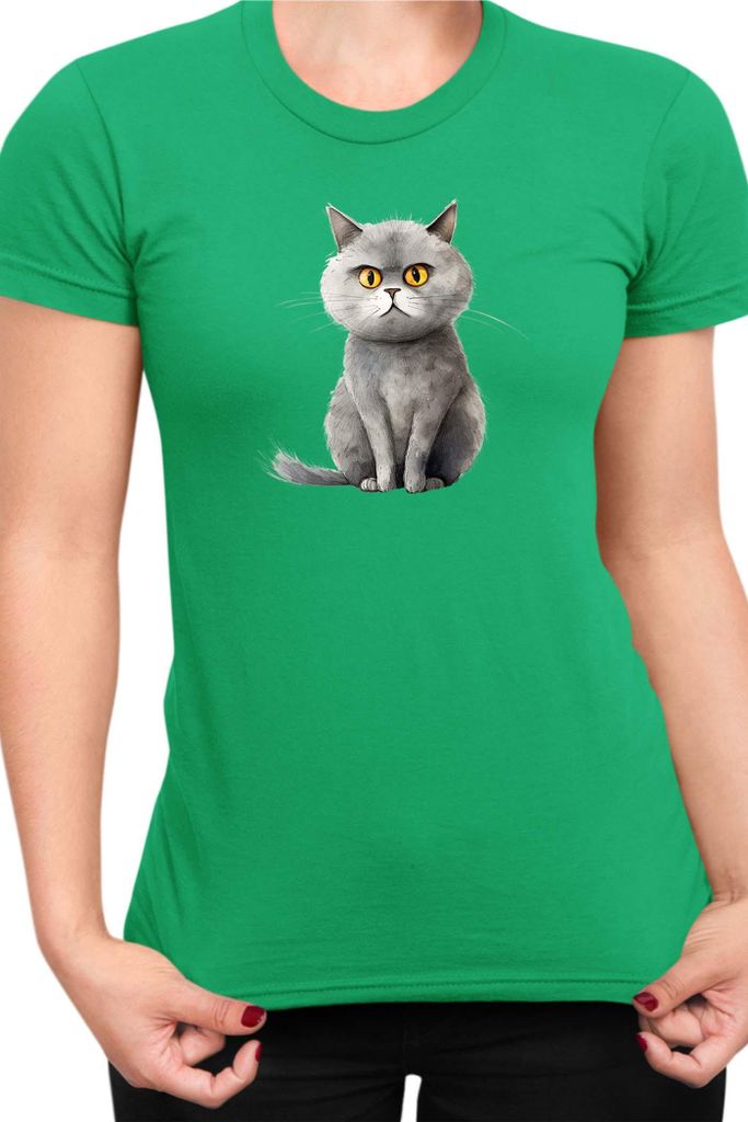 Damen T-Shirt Funny Cats Breeds British Shorthair Cat 017, Lady S / Grün