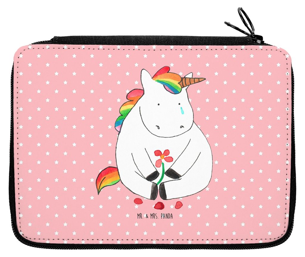Mr. & Mrs. Panda Federtasche Einhorn Traurig - Rot Pastell - Geschenk, Mäppchen, Liebe, Trauer, Einhörner, Unicorn, Freunde, Schlampermäppchen, ...
