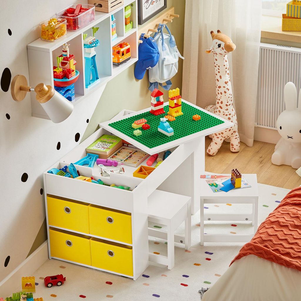 SoBuy Kindertisch mit 2 Stühlen Aufbewahrungsmöbel weiß Produktbild 