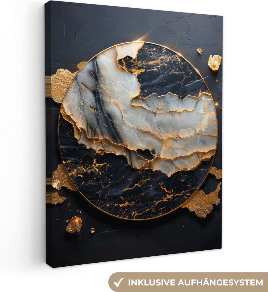 Wandbilder wohnzimmer 30x40 cm - Abstrakt und Modern - Gold - Schwarz, Leinwand Bilder, Wanddeko, Gemälde