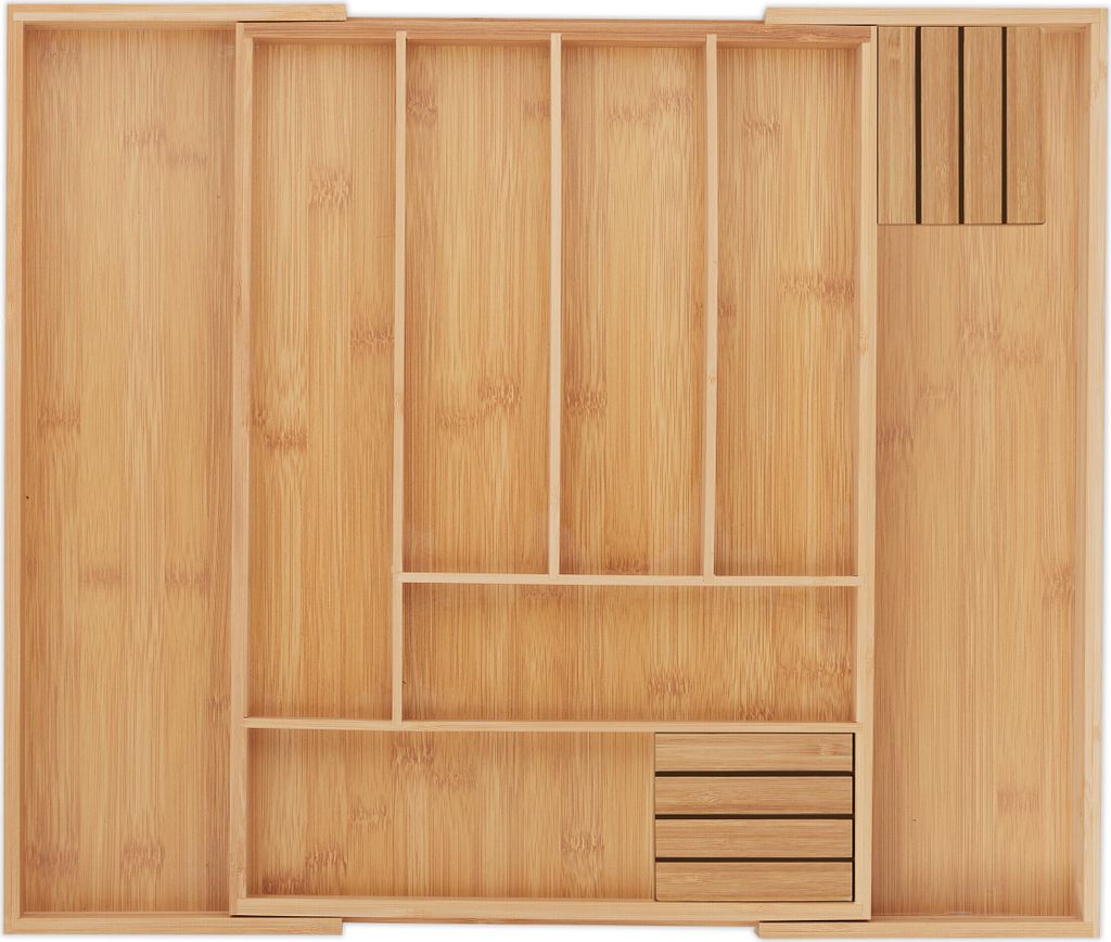 relaxdays Ausziehbarer Besteckkasten aus Bambus