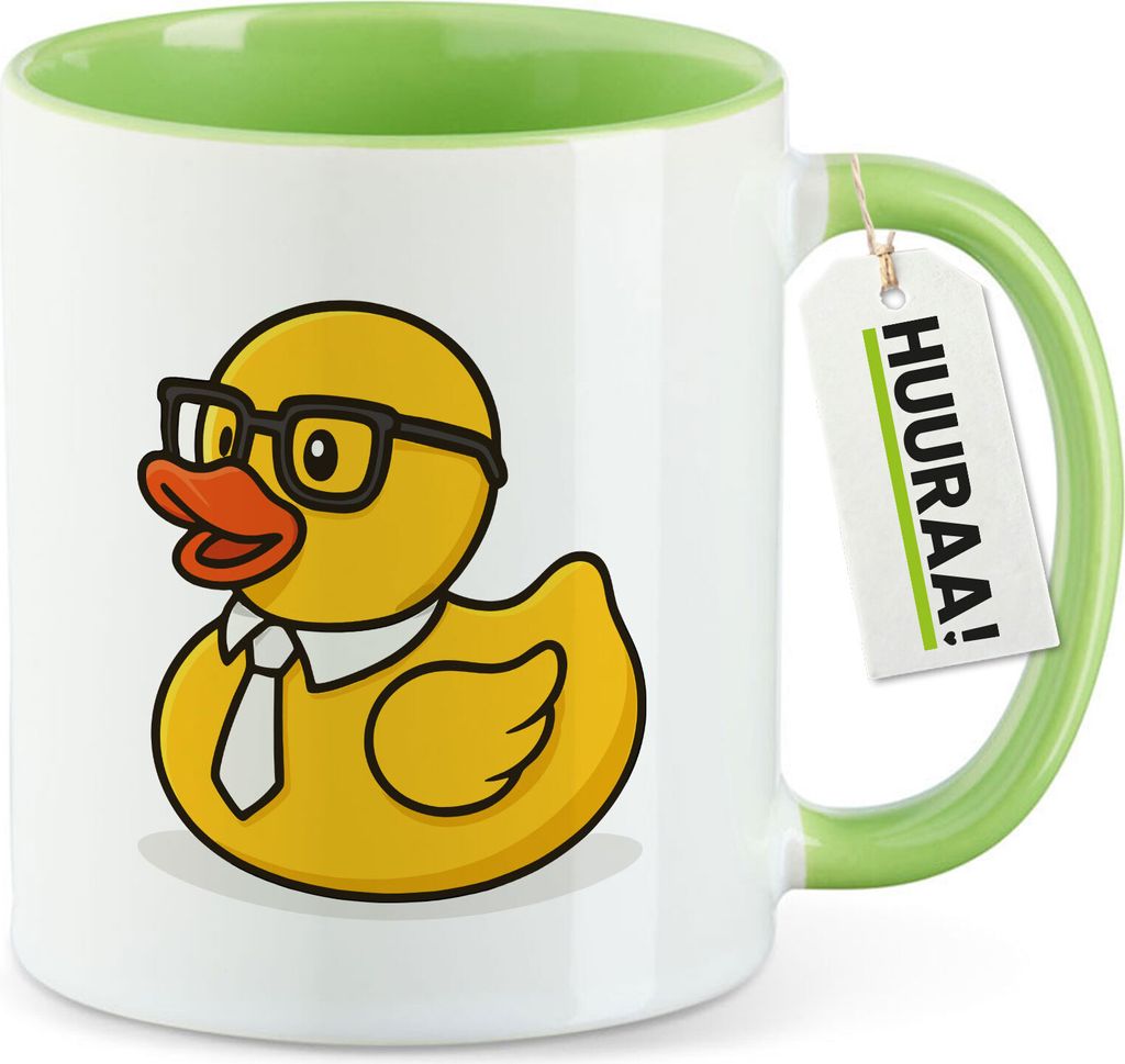 Huuraa Kaffeetasse Quietscheente Büro Comic Gummiente 330ml Grün Keramik Kaffeebecher Geschenkidee
