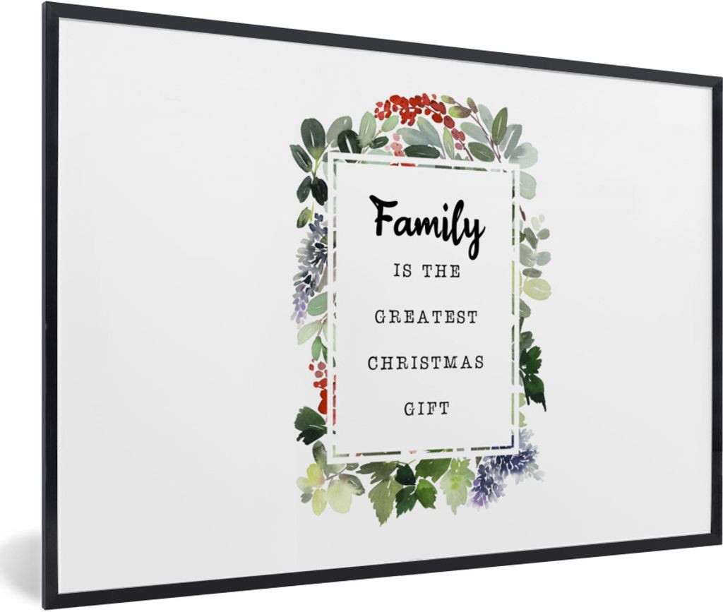 MuchoWow Gerahmtes Poster Pflanzen - Weihnachten - Zitat - Familie 60x40 cm - Poster mit Schwarzem Bilderrahmen Wandposter Rahmen Foto Bilder - P...