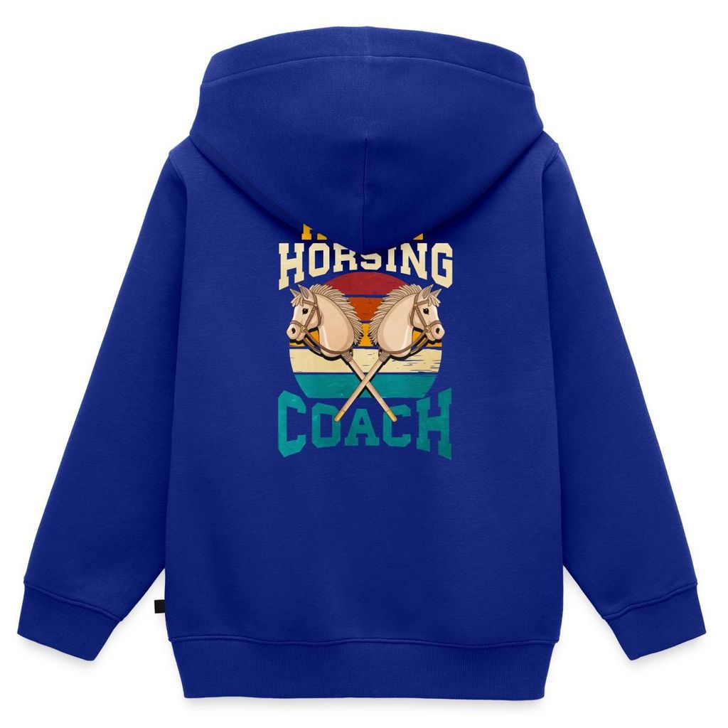 Spreadshirt Hobby Horsing Coach | Steckenpferd Trainer Kinder/Teenager Premium Bio Zip Hoodie, 98/104 (2 Jahre), Royalblau