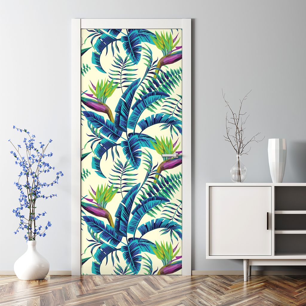 Dekorative Türposter selbstklebend Klebefolie Wandaufkleber Türaufkleber Tropische Pflanzen 85 x 200 cm