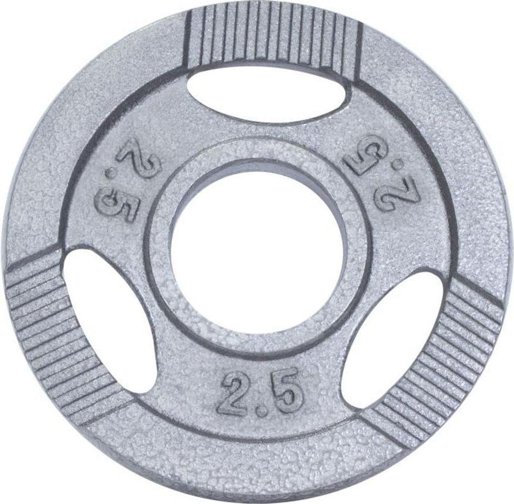 GORILLA SPORTS Olympia Hantelscheiben - 2,5kg Gewichte, 50mm Bohrung, Tri-Grip, aus Gusseisen, Silber - Gewichtsscheiben, Olympiascheiben