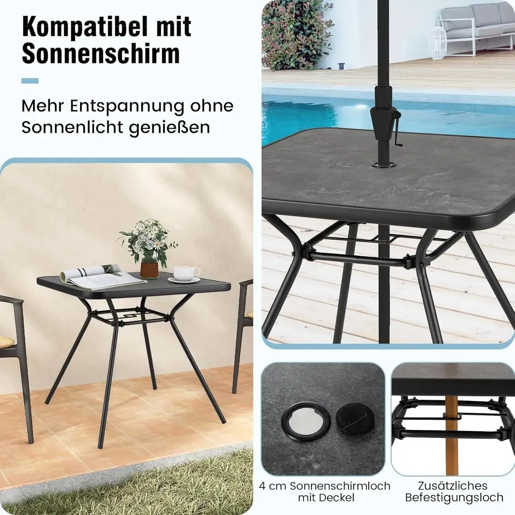 Table d'extérieur robuste et chic 4 places avec support pour parasol - 6