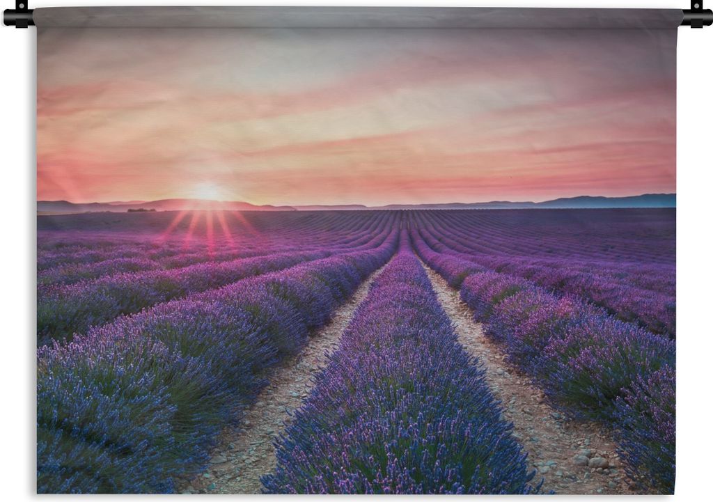 MuchoWow Wandteppich Wandbehang Lavendel - Lila - Blumen - Himmel 120x90 cm Tapisserie Dekoration Wandtuch - Wohnen - Aufhänger für die Wand