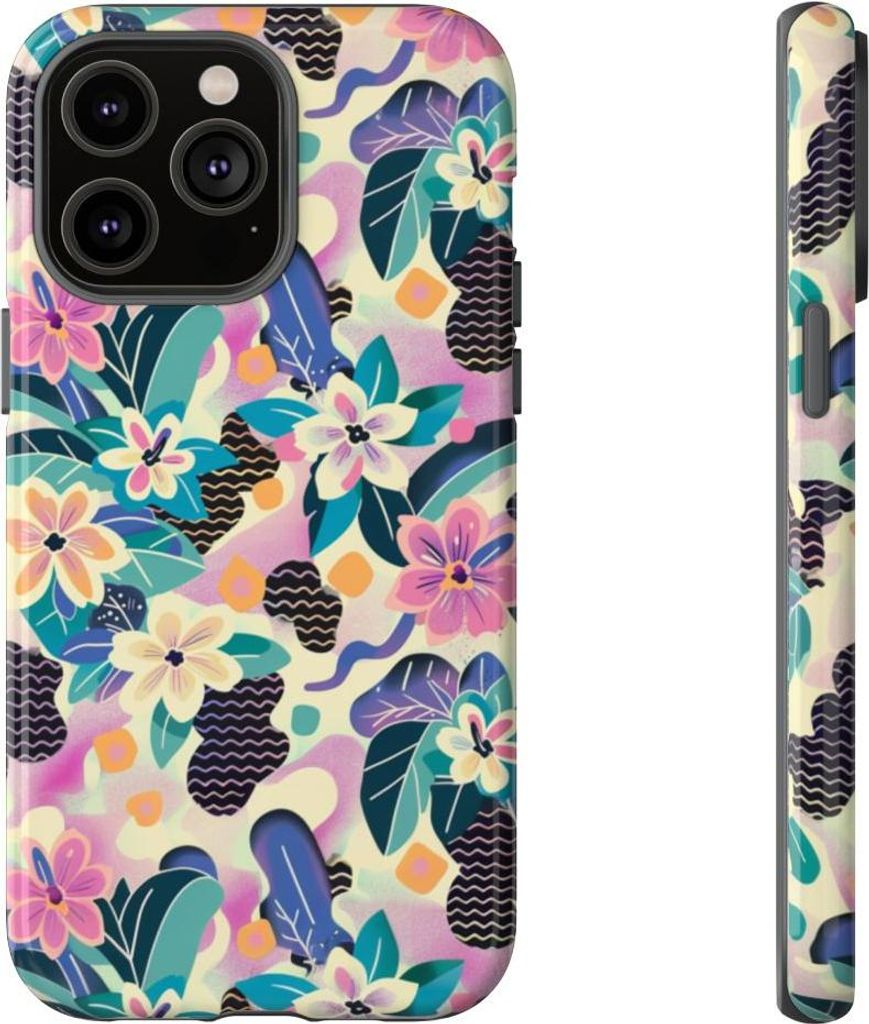 Buntes Blumenmuster mit abstraktem Design – Hülle Kompatibel mit iPhone 14 Pro Max
