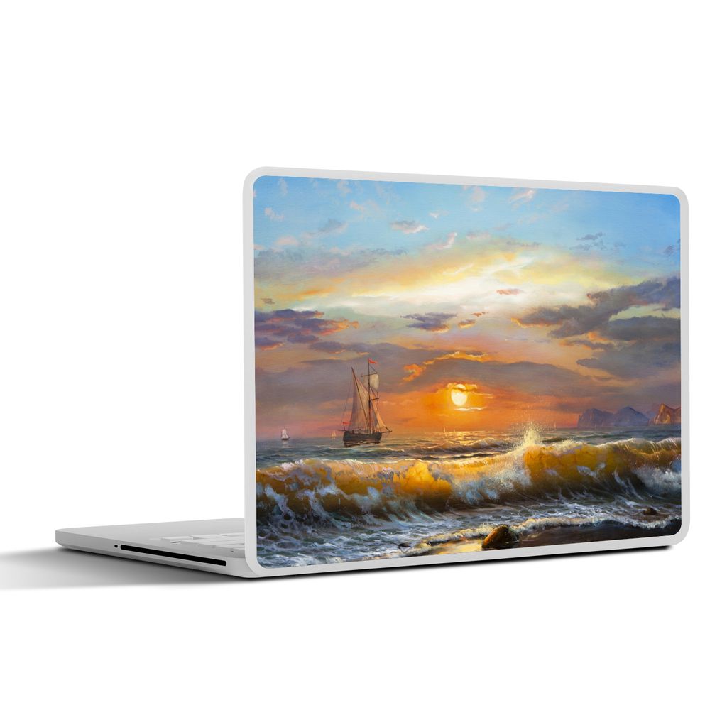MuchoWow Laptop Aufkleber Sticker Cover Malerei - Wasser - Segelboot - Ölfarbe 31x22.5 cm - Laptop-Deko
