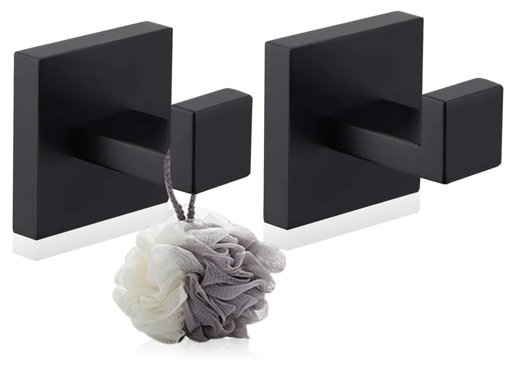 Porte-peignoir noir pour douche et salle de bains à visser, lot de 2