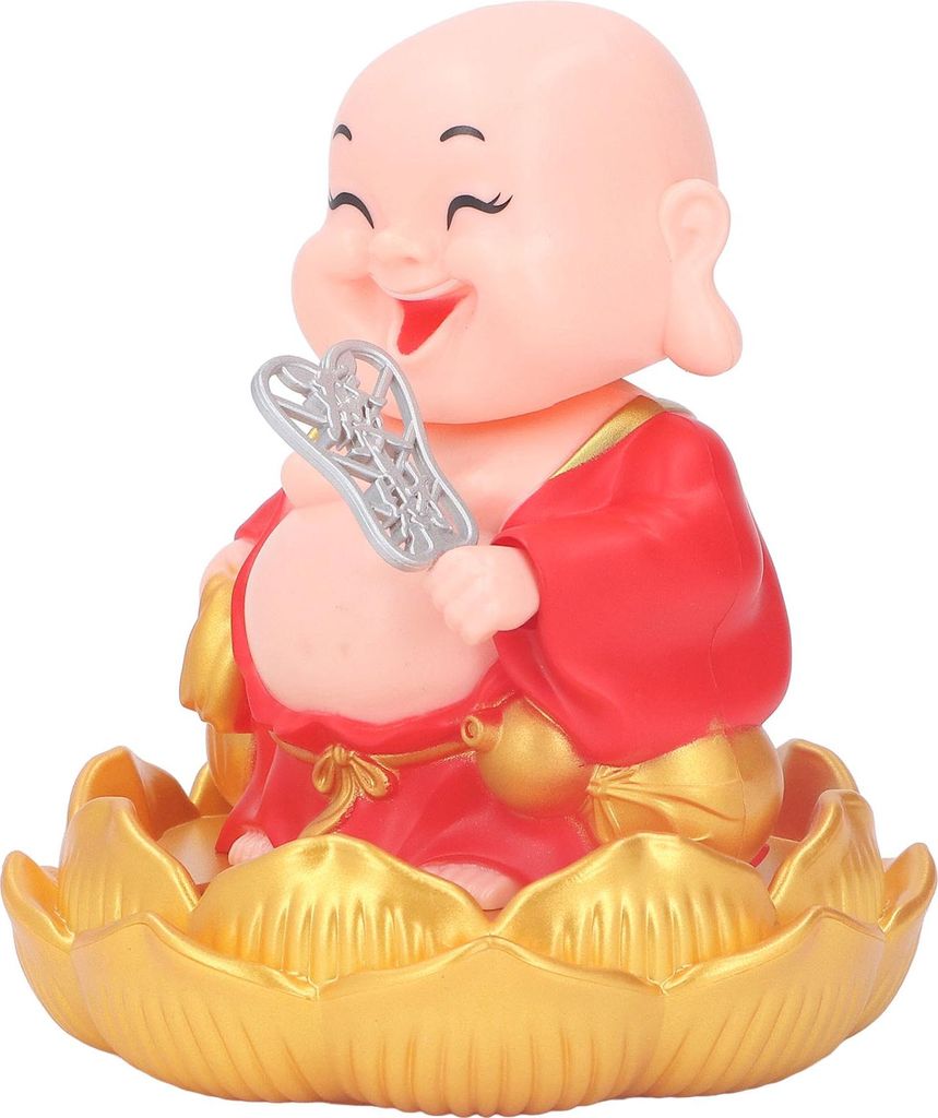 Nodding Smiling Buddha Maitreya Automatic Laughing Car Dashboard Solar Buddha Toy for Home Desktop Red