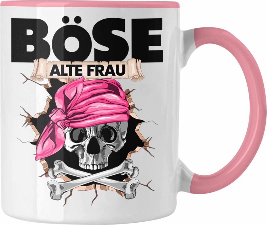 Trendation - Böse Alte Frau Tasse Geschenk für Frauen Geschenkidee Piratin Kaffee-Becher (Rosa)