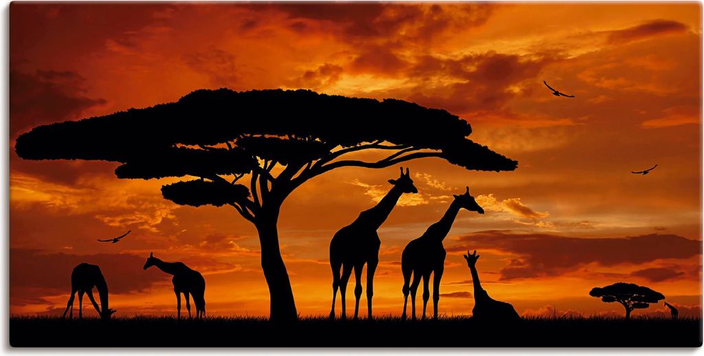 ARTland Leinwandbild Herde von Giraffen im Sonnenuntergang Größe: 60x30 cm