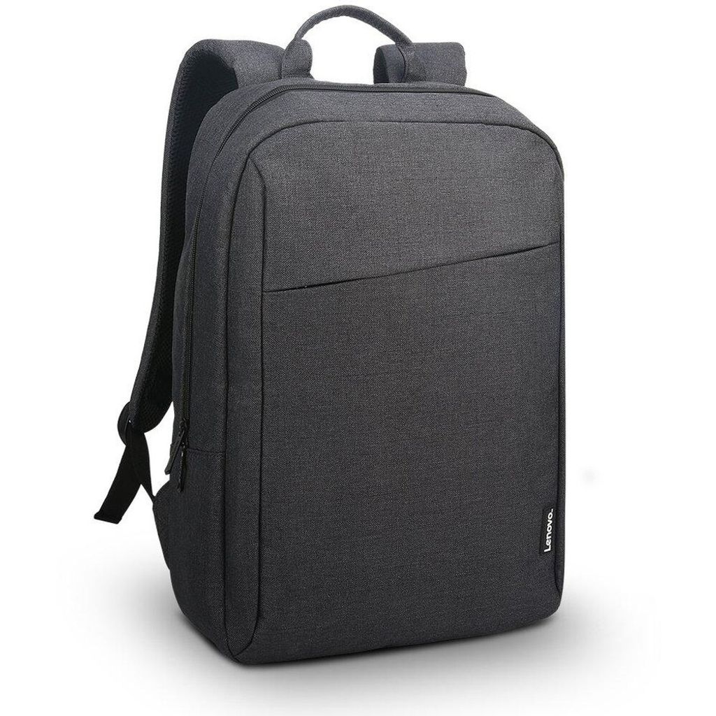 A dark gray backpack is shown against a white background.