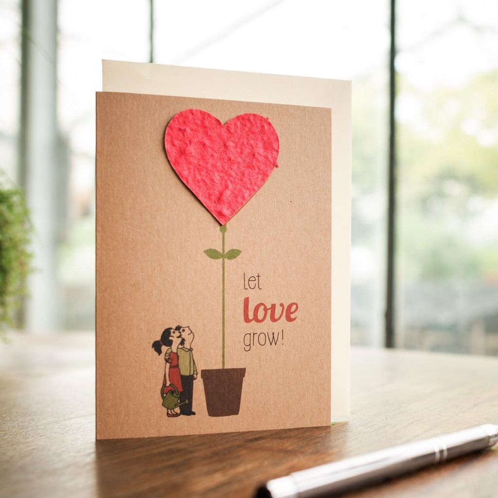 Grußkarte Let love grow mit pflanzbarem Saatstecker Nachhaltige Klappkarte DIN