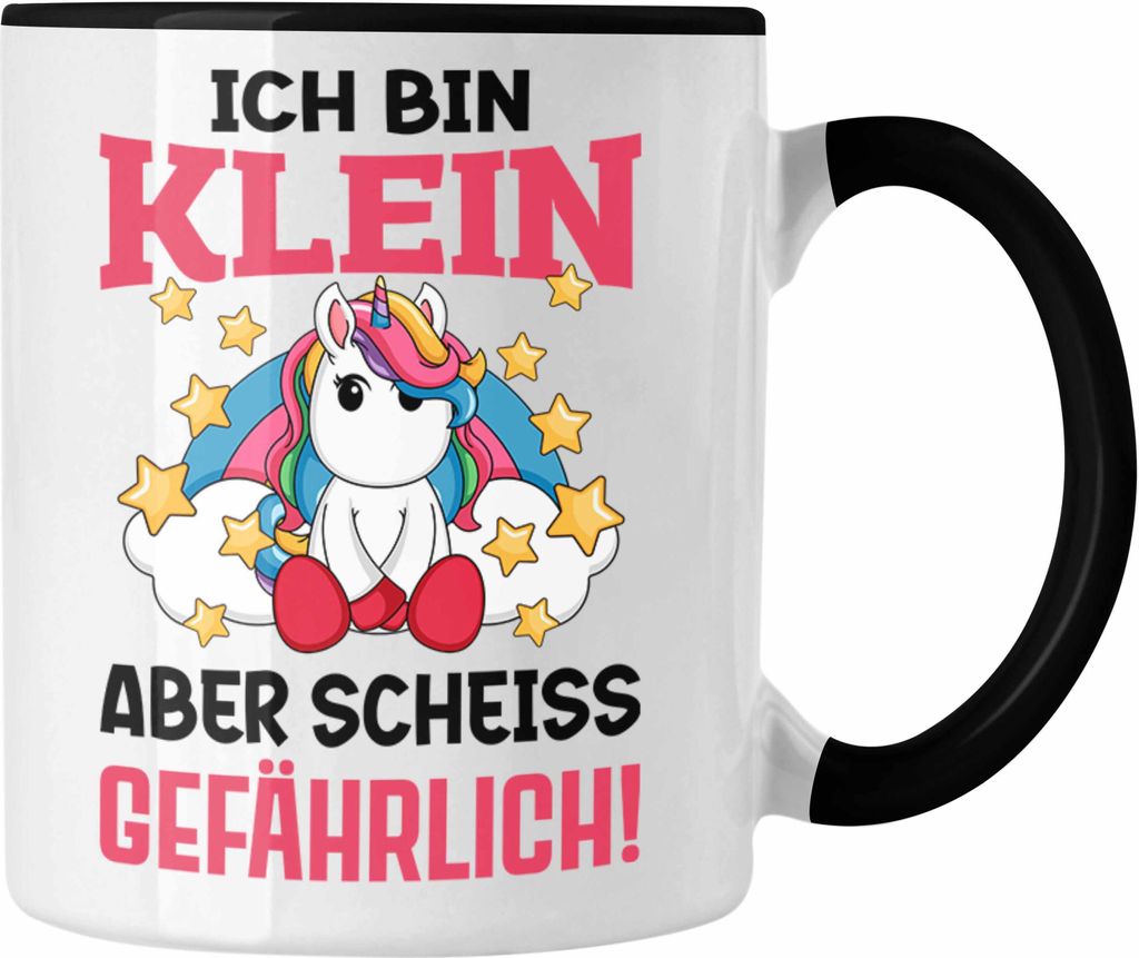 Trendation - Klein Aber Sch Gefährlich Lustige Einhorn Tasse mit Spruch Geschenkidee Einhornfans (Schwarz)