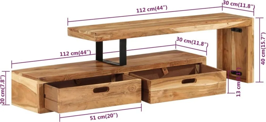 Meuble TV extensible acacia massif : solution gain de place modulable - 8