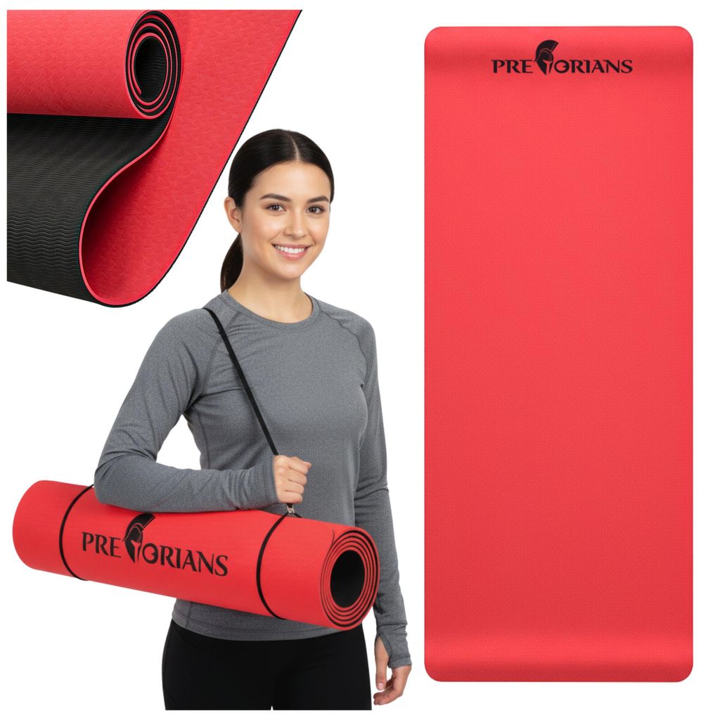 Yogamatte Klappbare trainingsmatte 183 x 61 x 0,6 cm für Gymnastik, Fitness Training Schwarz-Rot