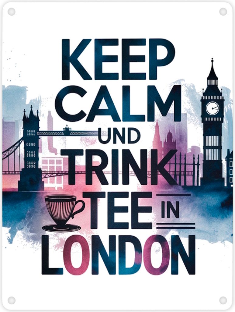 KEEP CALM UND TRINK TEE Metallschild in 15x20 cm London