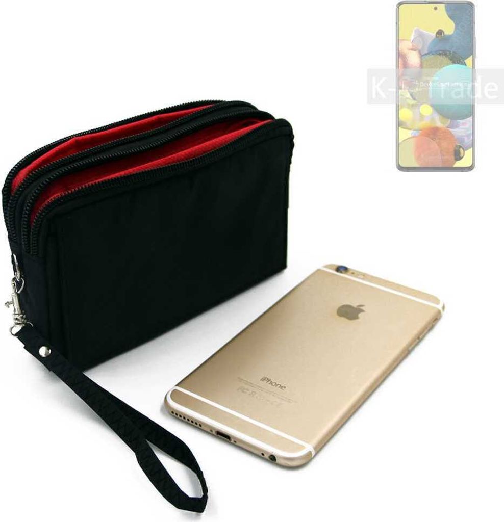 K-S-Trade Schutz Hülle Handy Hülle kompatibel mit Samsung Galaxy A51 5G Gürteltasche Travelbag Handytasche mit Zusatzfächern, schwarz