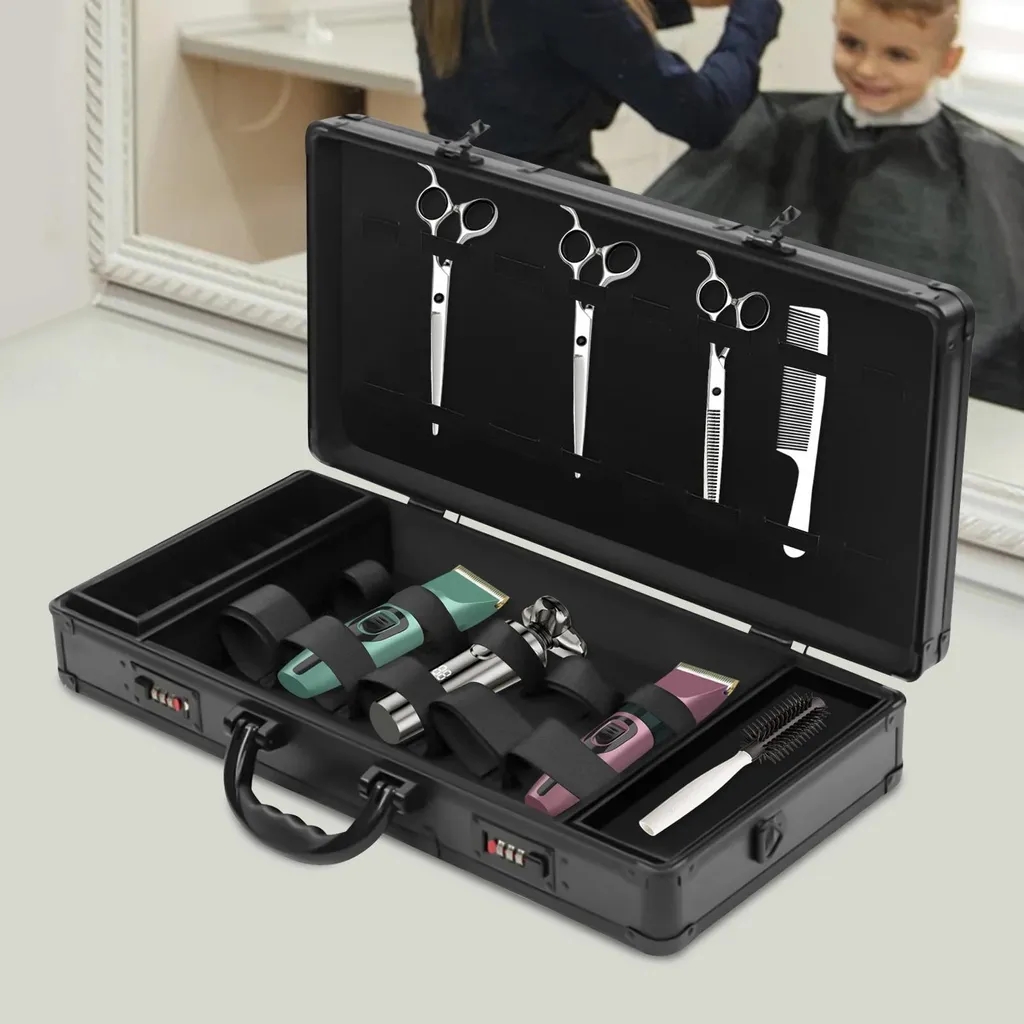 Mallette de coiffure rigide noire avec verrouillage codé et cadre métal - 7