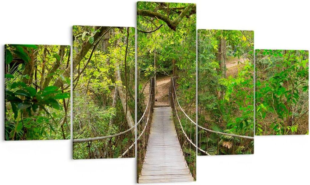 Bild auf Leinwand - Leinwandbild - Fußgängerbrücke Wald Abenteuer - 125x70cm - Wand Bild - Wanddeko - Leinwanddruck - Bilder - Kunstdruck - Wand...