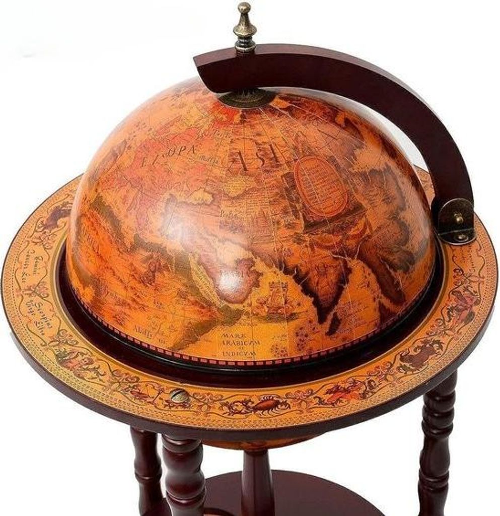 Vincenzo Globe Bar - Globe Bar - Barwagen - Weinregal - Whisky-Set - Cocktailbar - Auf Rädern - 33 cm - Braun - Holz