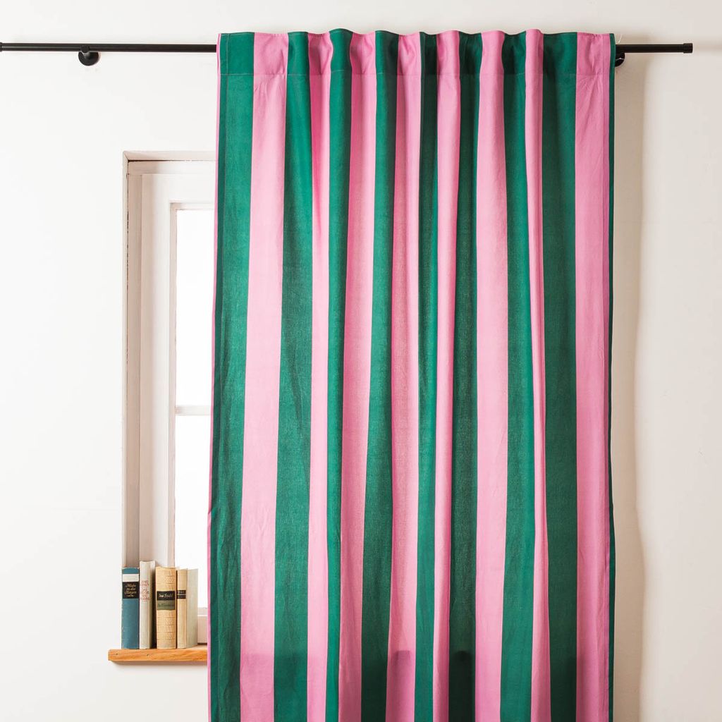 Vorhang Smok-Schlaufe Streifen dunkelgrün pink 245cm