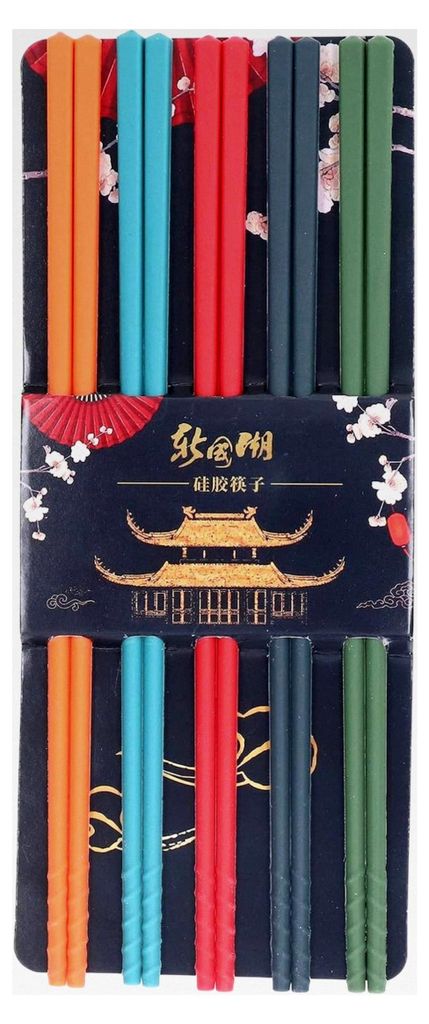 Essstäbchen-Set aus Silikon und Edelstahl, 5 Farben, rutschfestes Design, für den Einsatz zu Hause