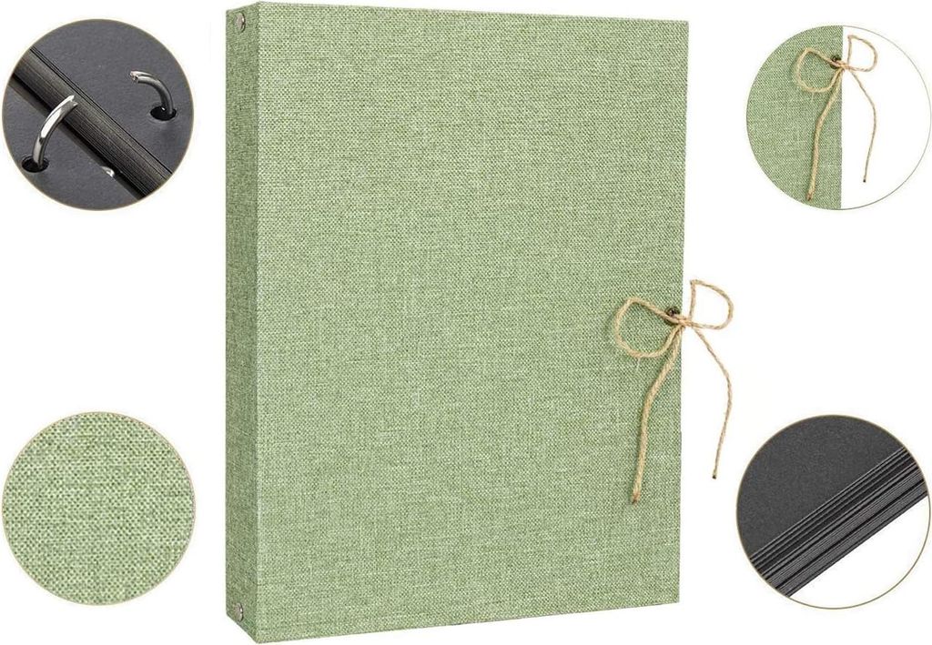 Fotoalbum Scrapbook - 60 schwarze Seiten - Grün - Leinen - Nachfüllbar