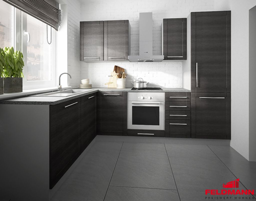 schwarz Hochglanz Modern 161845 L-Form Einbauküche Küchenzeile 230x210cm grau 