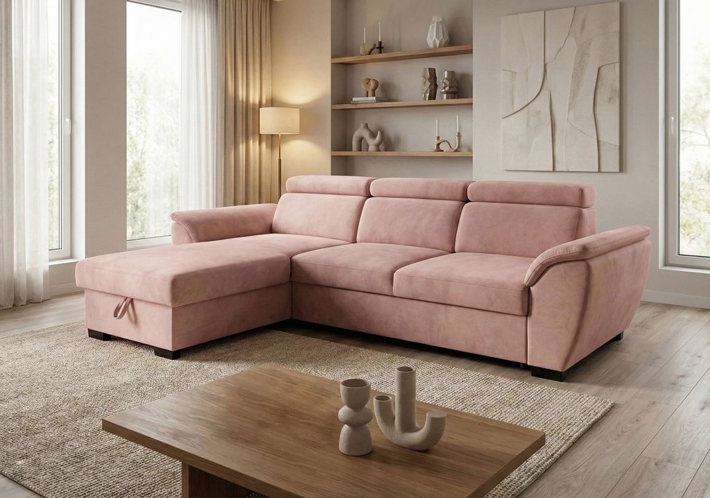 Modernes Ecksofa Stella Rosafarbe mit eleganter Verarbeitung – Polsterecke in stilvollem Design