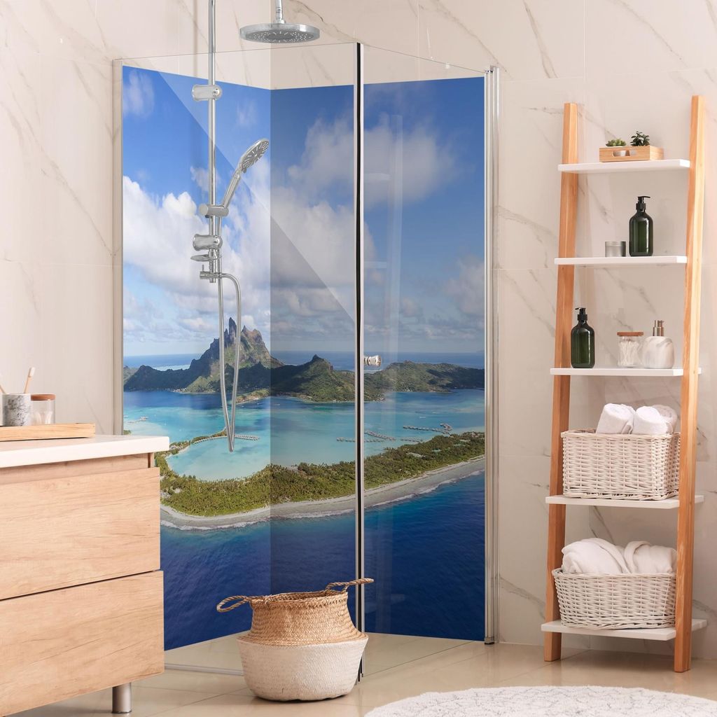 Duschrückwand Strand selbstklebend - 0.35 mm Wandpaneel wasserfest Design blau Maritim Badrückwand fugenlos Smart matt 80x200 cm