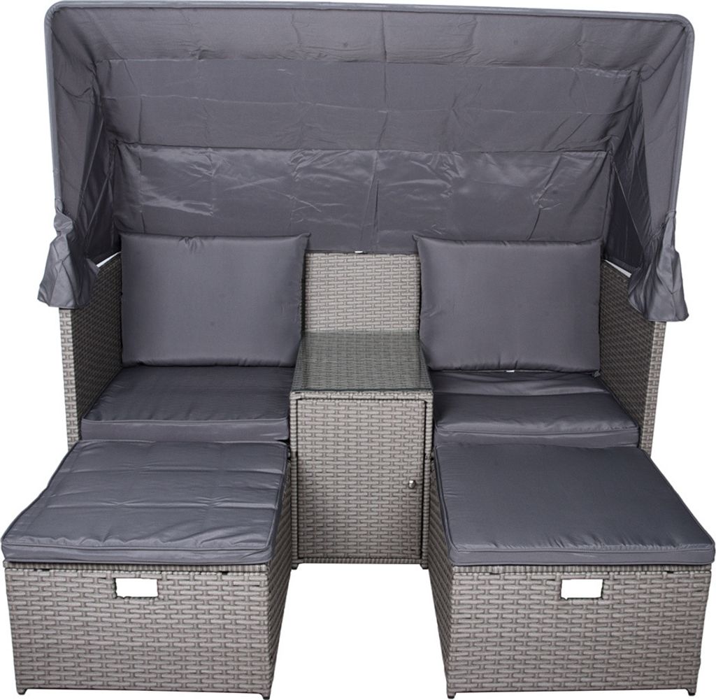 Relax-Lounge inklusive Hocker, Beistelltisch & Sonnendach GAZA-120 in grau, B/H/T: ca. 170/170/139 cm