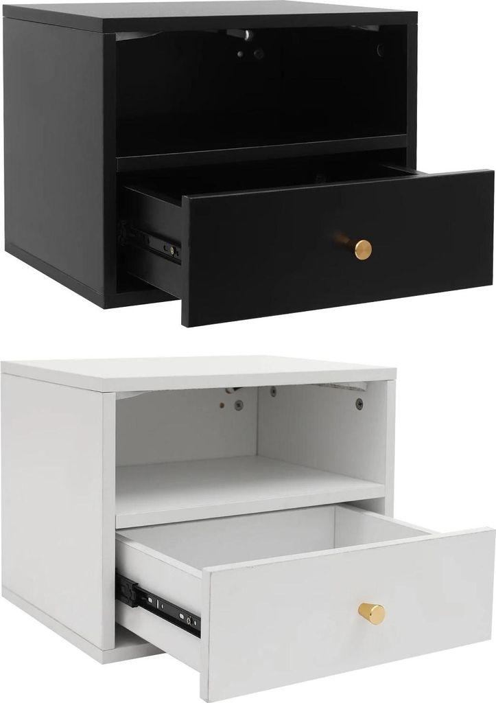Schwebender Nachttisch - Nachtkommode - Wandmontage - 1 Schublade - Smarte Steuerung - Einstellbares LED-Ambientelicht - 45×30×35 cm - Schwarz