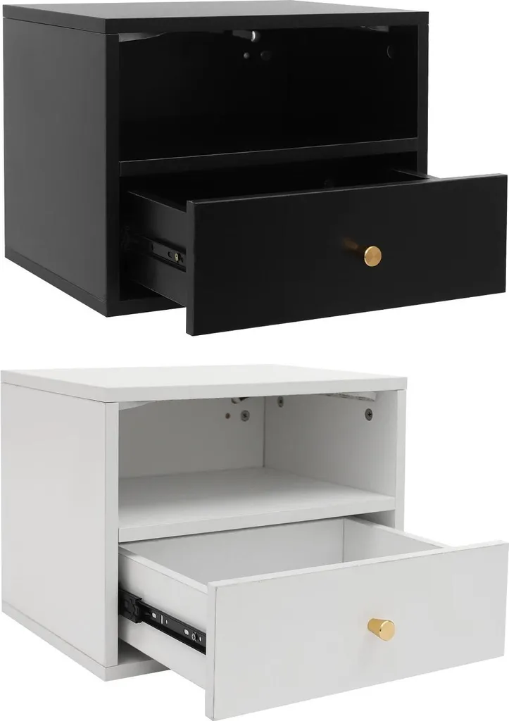 Table de nuit murale noire anti-encombrement avec LED et tiroir silencieux
